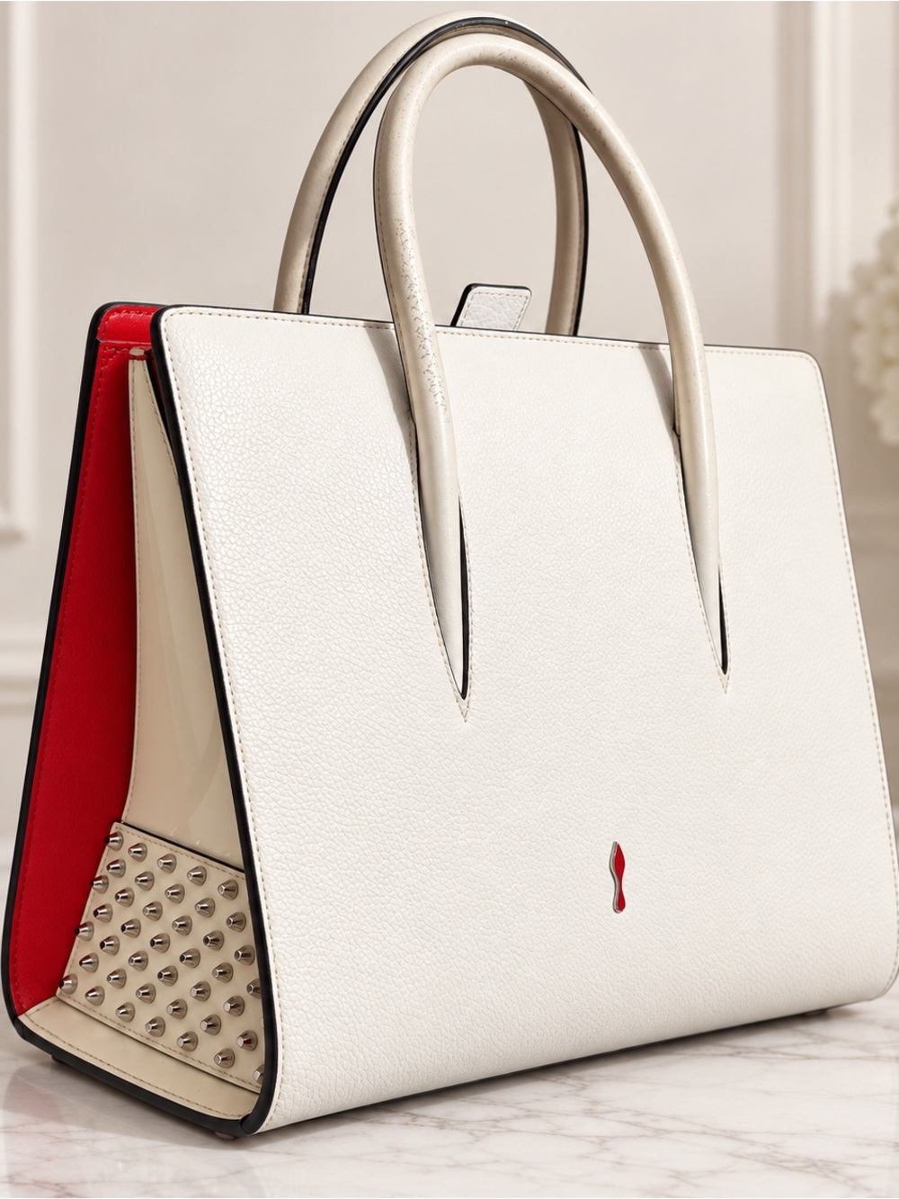 Christian Louboutin Paloma Medium Leather Tote – Ivory/White with Red Interior!